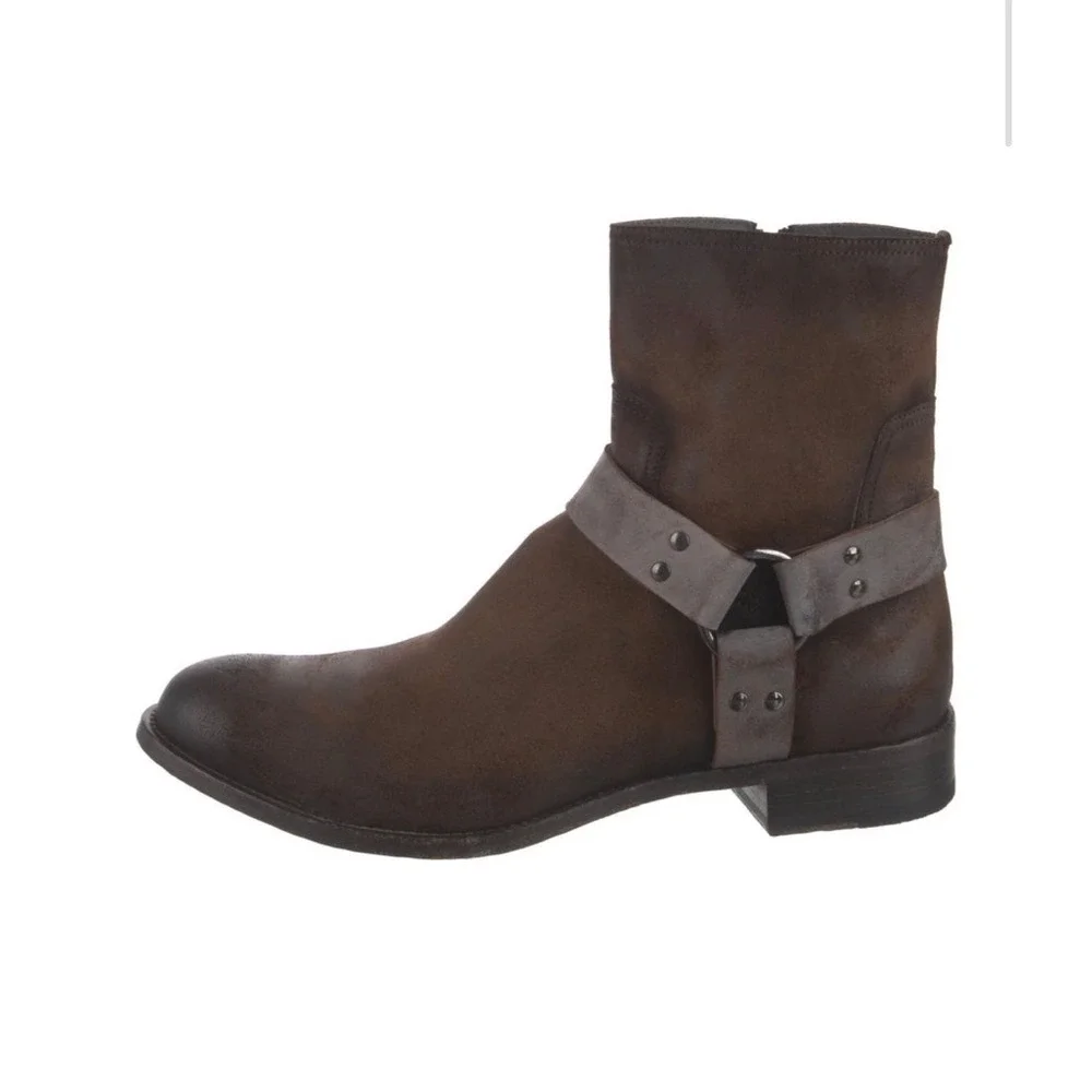 To Boot New York Mens Brown Suede Harness Zip Boots Made in Italy Size 9.5